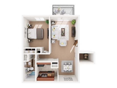 Floor plan for 1 bed, 1 bath, 675 sqft